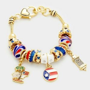 Gold Multi Charm Puerto Rico Bead Jewelry Bracelet